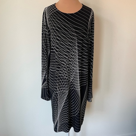 Norma Kamali Electric Circus Geometric Print Long Sleeve Jersey Shift Dress Sz L - Picture 1 of 9